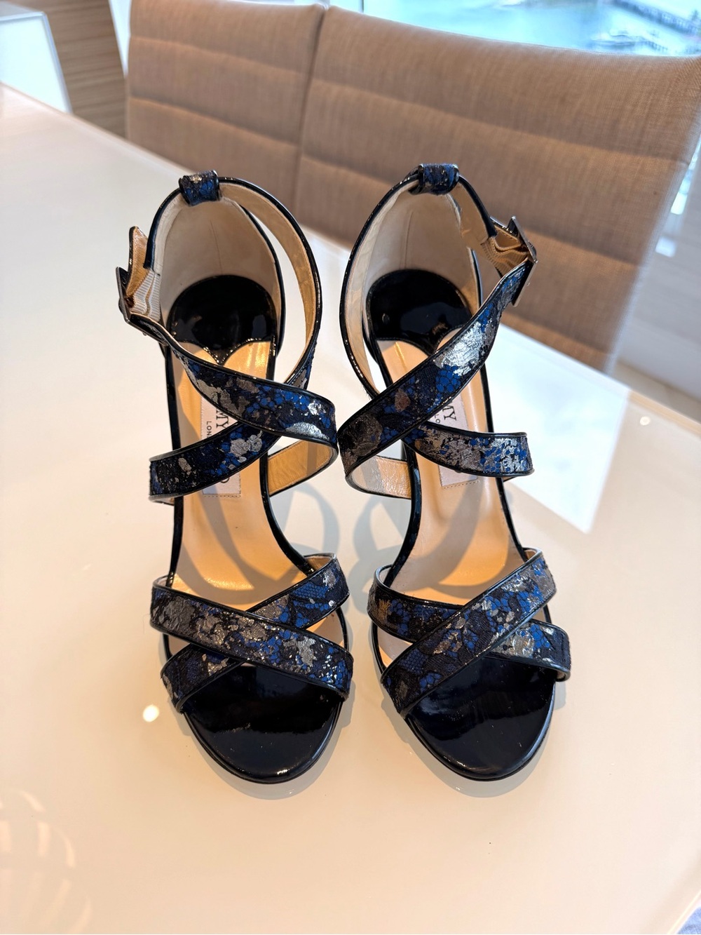 Jimmy Choo Black and Blue Metallic Strappy Pumps 39.5 - Picture 3 of 9